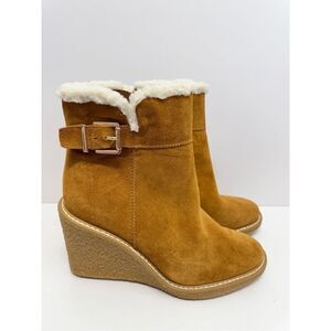 Franco Sarto Ankle Boots Size 8 Tan Leather Suede Shearling Wedge Heel Boots